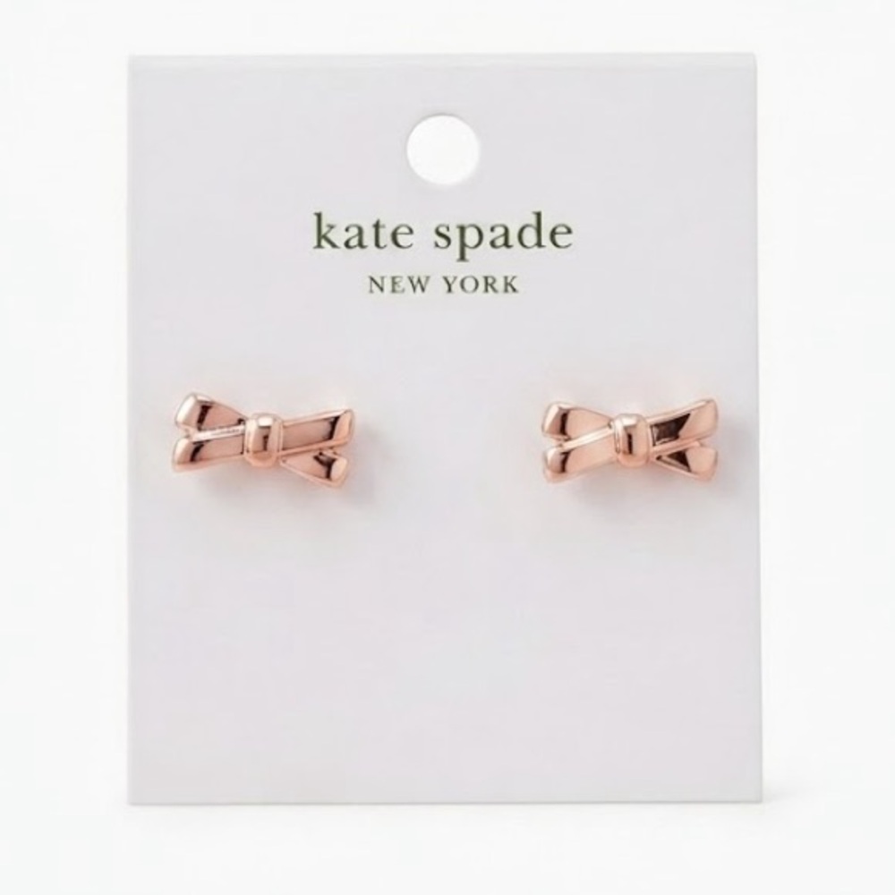 Kate Spade Rose Gold Double Bow Stud Earrings - New on Card